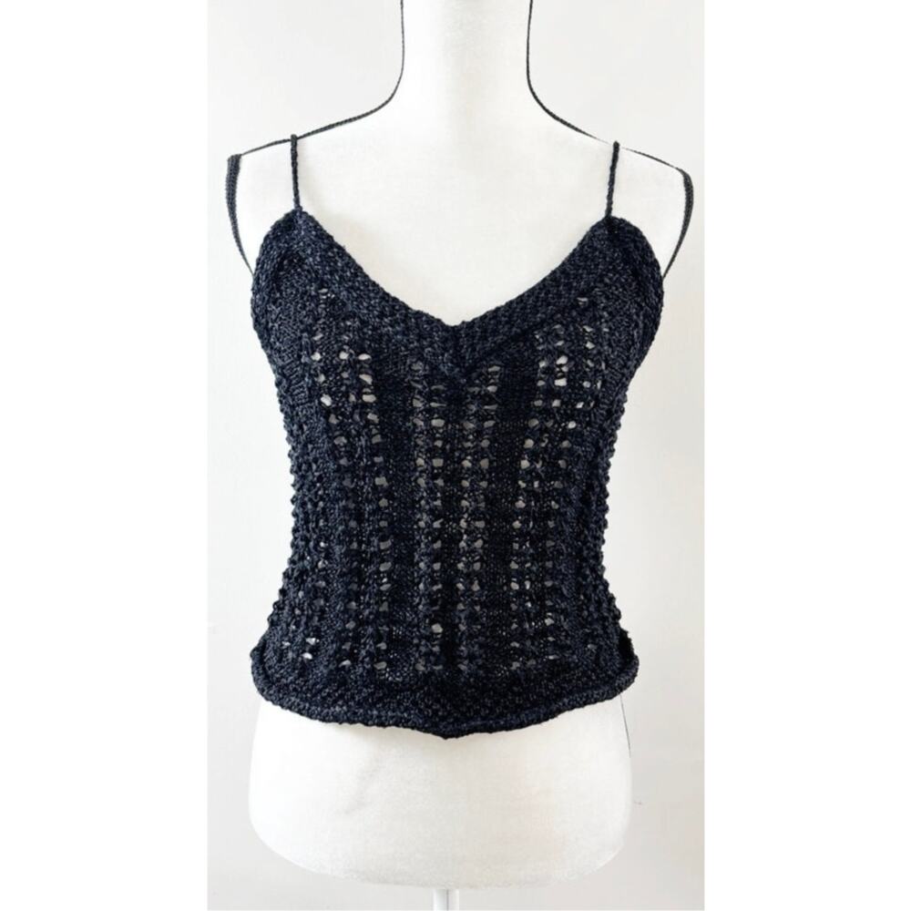 Rachel Roy Black Open-Knit Crochet Tank Top - Size M
